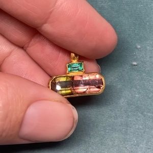 Madagascan tourmaline pendant. Emerald accent